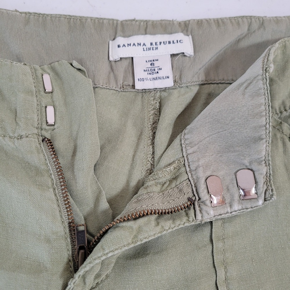 Banana Republic‎ Linen Capris Size 6 Women's Olive Green Drawstring Leg 0825 - Picture 4 of 6